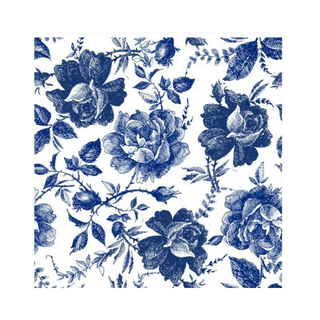 Blue Sketched Flowers - Rice Decoupage Paper