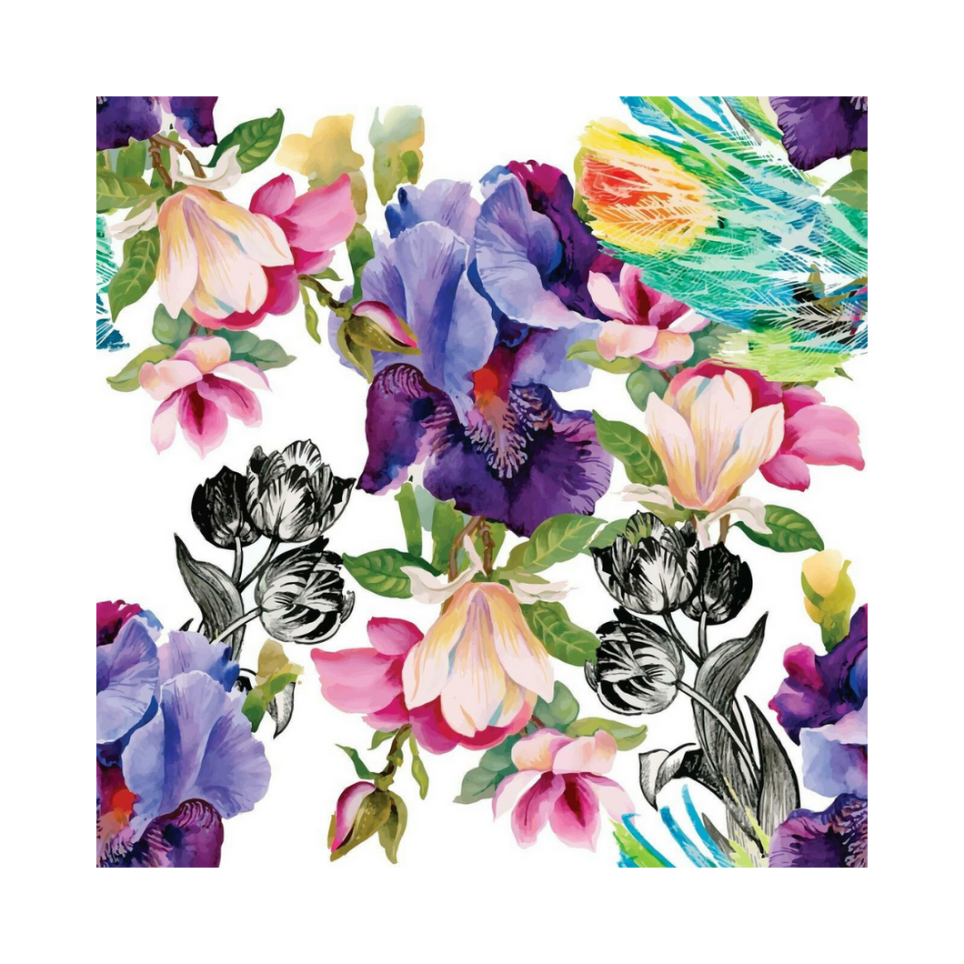 Colorful Floral with Black and White - Rice Decoupage Paper