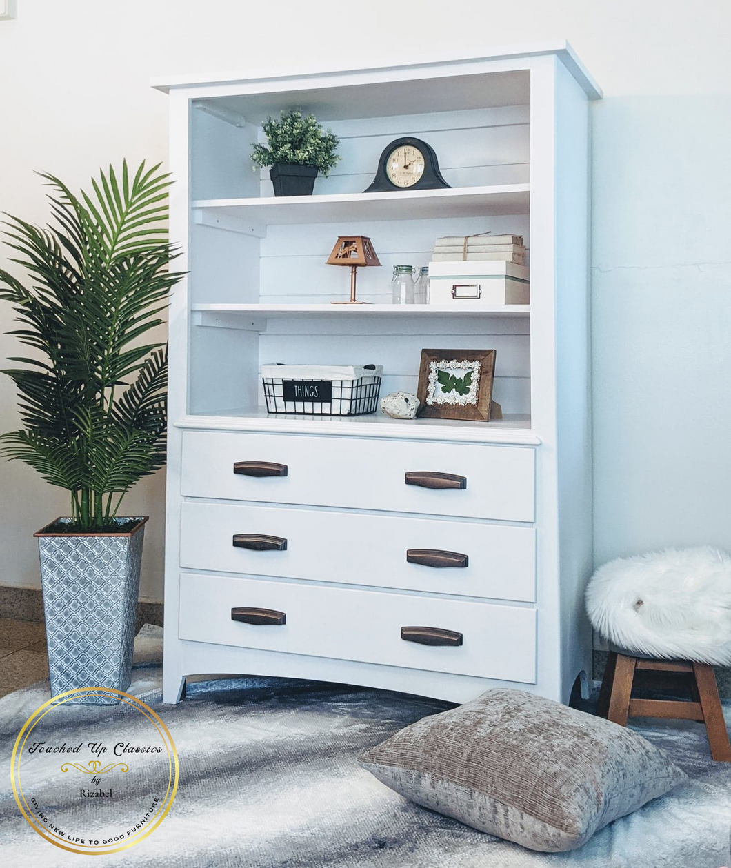 White Bookcase With Three Drawers